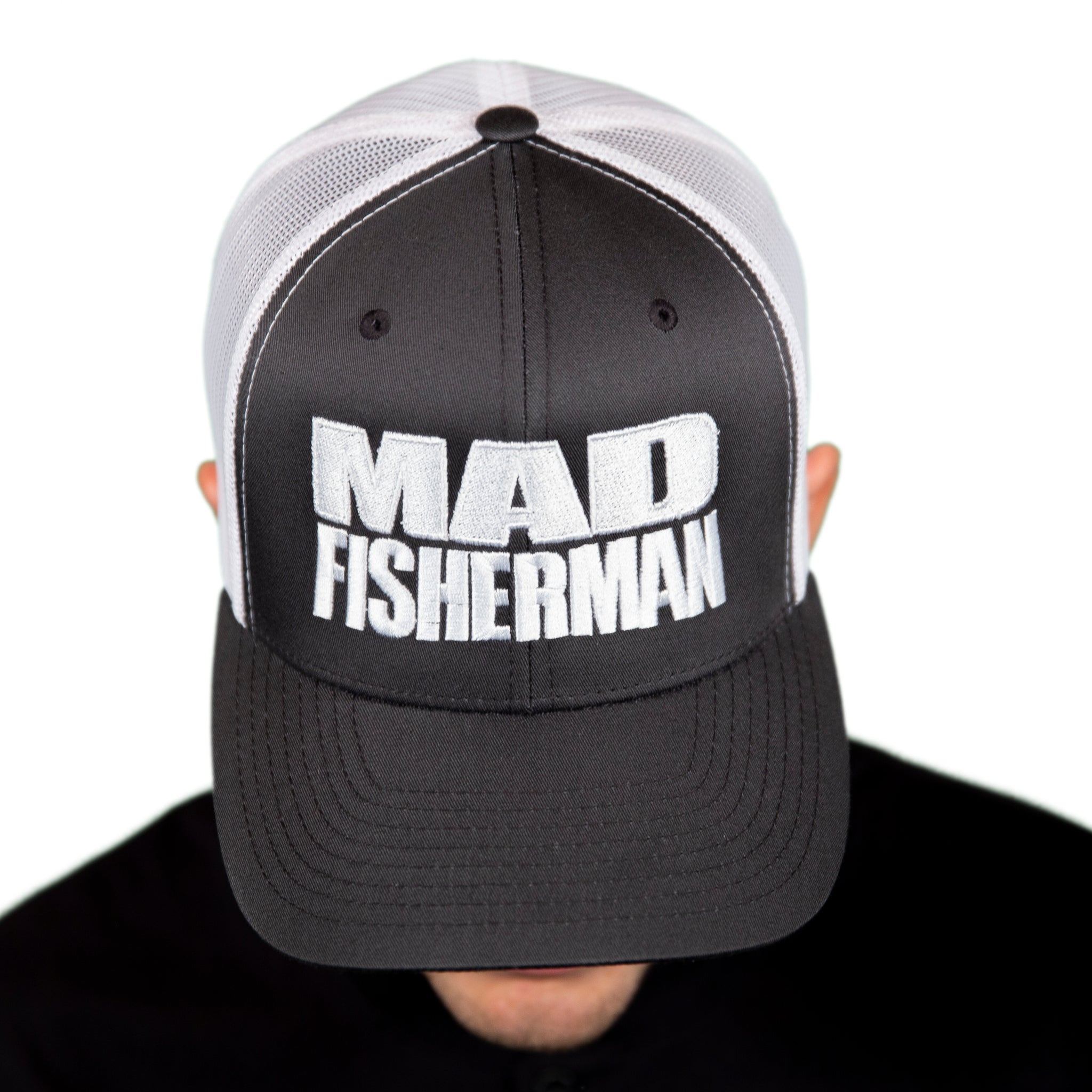“MAD FISHERMAN” Gray Snapback (white mesh)