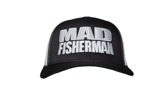 “MAD FISHERMAN” Black Snapback (white mesh)