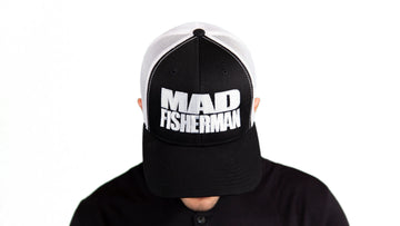 “MAD FISHERMAN” Black Snapback (white mesh)